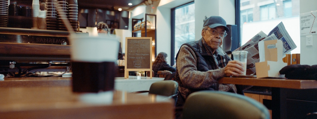 Coffee shop scene with foreground bokeh