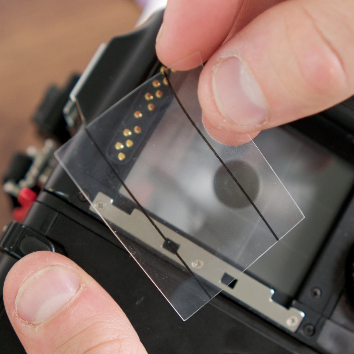 MamiyaPan Pro viewfinder overlay and alignment strips on a workbench